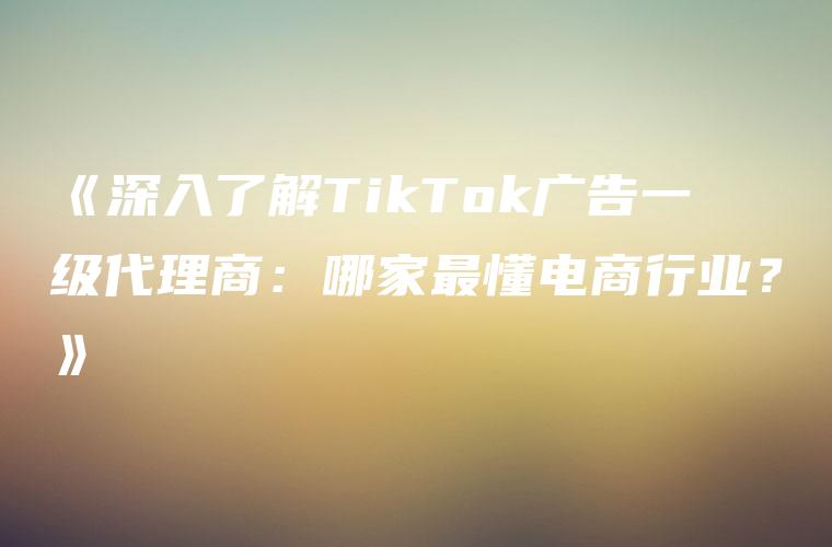 《深入了解TikTok广告一级代理商：哪家最懂电商行业？》