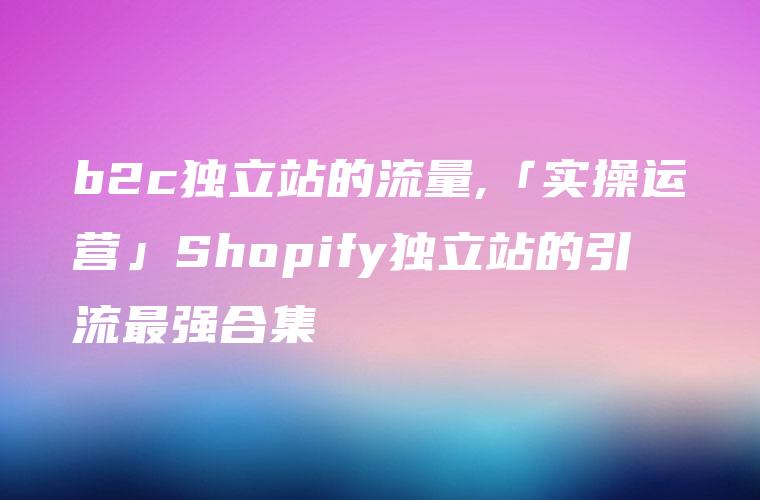 b2c独立站的流量,「实操运营」Shopify独立站的引流最强合集