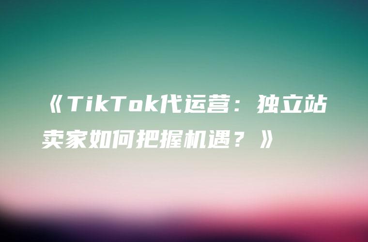 《TikTok代运营：独立站卖家如何把握机遇？》