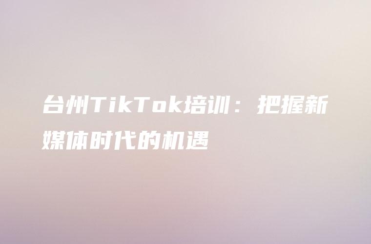 台州TikTok培训：把握新媒体时代的机遇