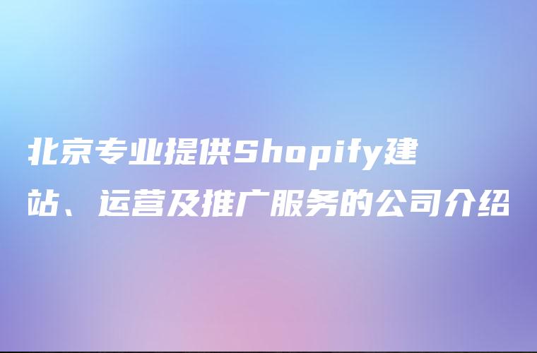 北京专业提供Shopify建站、运营及推广服务的公司介绍