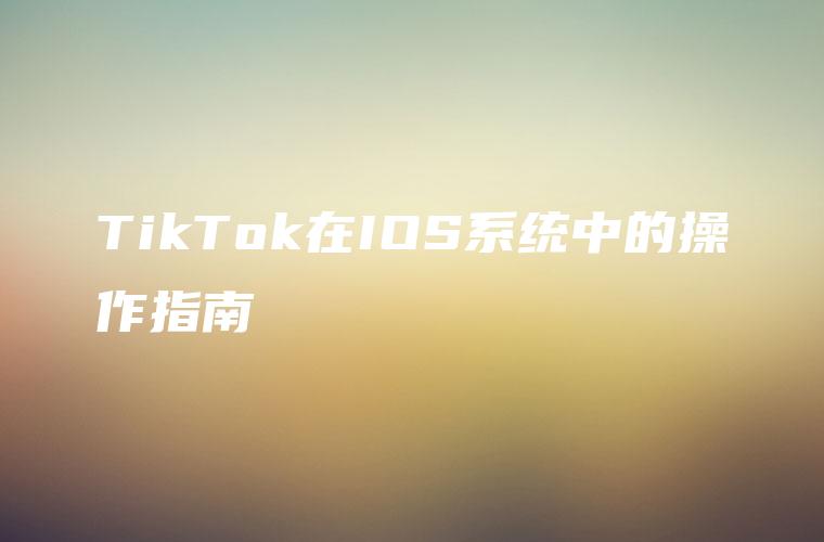TikTok在IOS系统中的操作指南