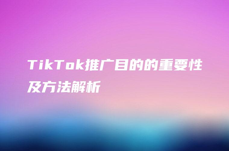 TikTok推广目的的重要性及方法解析