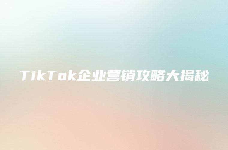 TikTok企业营销攻略大揭秘