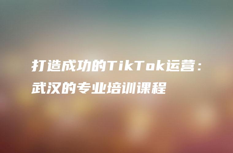 打造成功的TikTok运营：武汉的专业培训课程