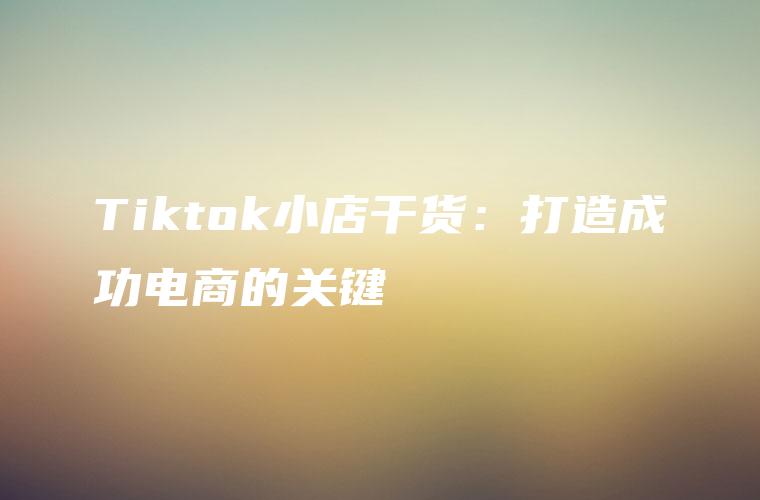 Tiktok小店干货：打造成功电商的关键
