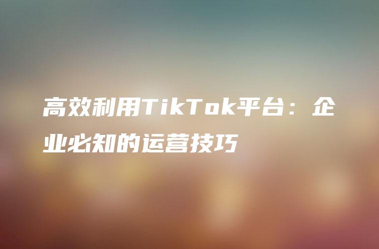 高效利用TikTok平台：企业必知的运营技巧