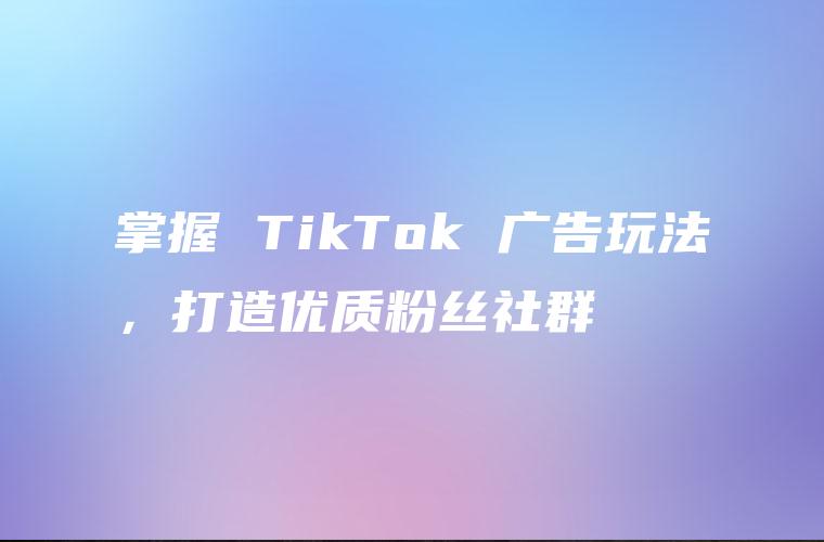 掌握 TikTok 广告玩法，打造优质粉丝社群