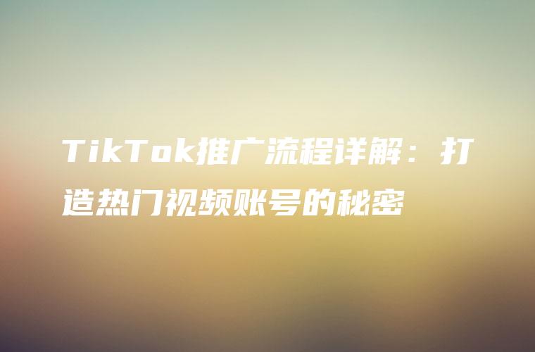 TikTok推广流程详解：打造热门视频账号的秘密