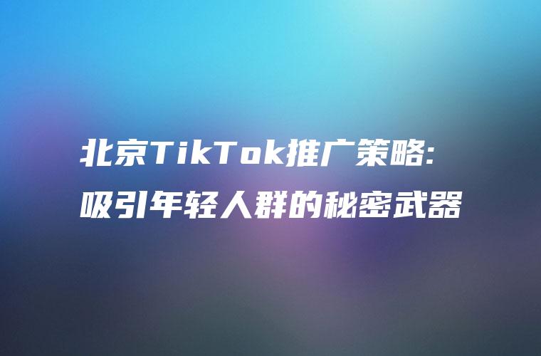 北京TikTok推广策略: 吸引年轻人群的秘密武器