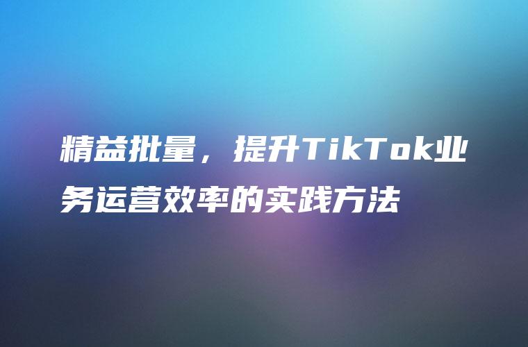 精益批量，提升TikTok业务运营效率的实践方法