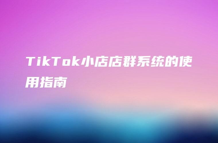 TikTok小店店群系统的使用指南