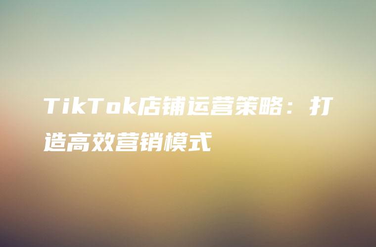 TikTok店铺运营策略：打造高效营销模式